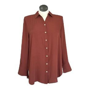 Chico's Women's Brown‎ Pleated Details Button Closure Long Sleeve Shirt Size L